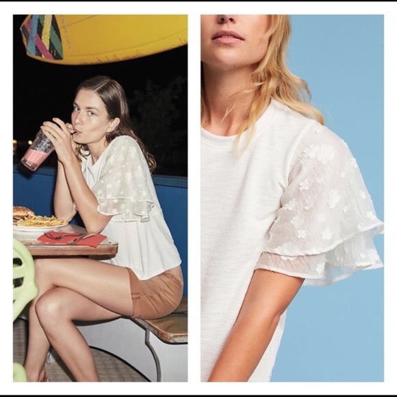 Anthropologie Eri+Ali Floral Sleeves White Sz S - Picture 2 of 9
